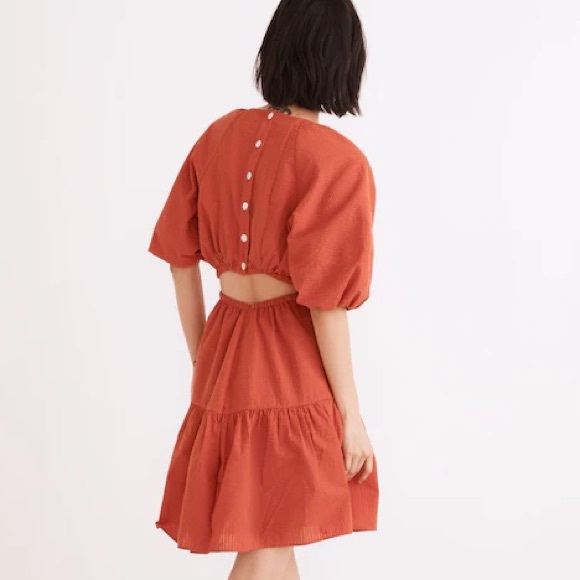 Madewell Seersucker Puff-Sleeve Cutout Mini Dress Size XXL - Picture 4 of 6